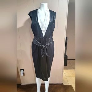 Black Faux Leather/Rayon Midi Dress